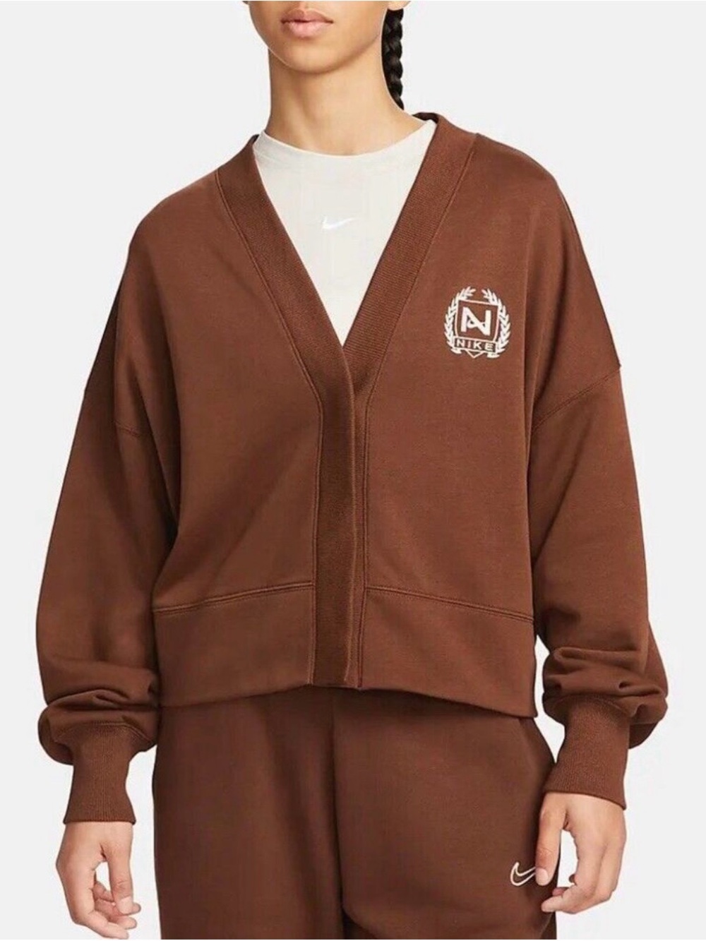 Nike Phoenix Fleece Oversized Graphic Cardigan Brown NWT Women’s Medium